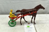 Plastic Tin Windup Single Horse and Jockey Driving Cart, 9