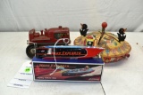 Mattel Music Maker Pie Toy, Nonfunctioning, Bulldozer Tin Windup Missing Parts, Tin Boat