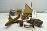 Wooden Sailboat, Lindstrom Windup Mechanism, Brass Airplane, Phillips 66 Advertising, Twin Windup