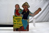 1950's Popeye & Swee'Pea Spinach Advertisement, Popeyes arm moves, on mason board