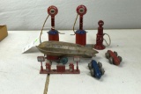 Tin Litho Gas Pumps, Cast Iron Gas Pump, Roth Tin Zeppelin, Tootsie Toy Gas Pumps
