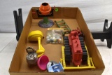 Metal Handcarts, Wilesco Cement Mixer, Marbles, Toy Washing Machine, Plastic Bulldozer