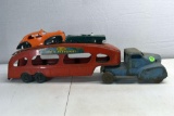 Marx Deluxe Auto Transport Truck and Trailer, Pressed Steel, with Car and TootsieToy Car, 21