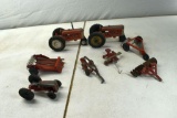 (2) Silk Toys Tractors, Tru-Scale Hay Loader and Rake, other farm toys