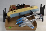 Massey Harris Airplane, Plastic Airplane and Tin Art Boat
