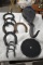 Large Metal Pulley, Horse Shoes, Saw Blade
