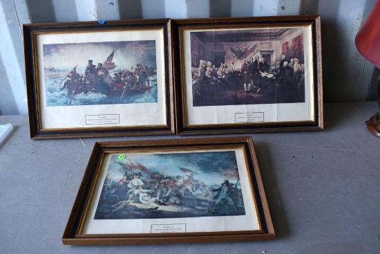 (3) Historical Pictures, Battle At Bunker Hill, Washington Crossing The Delaware, Declaration Of
