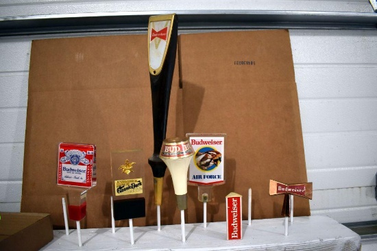 (6) Budweiser Beer and One Anheuser Busch Classic Dar Beer Tap Markers, (7 total)