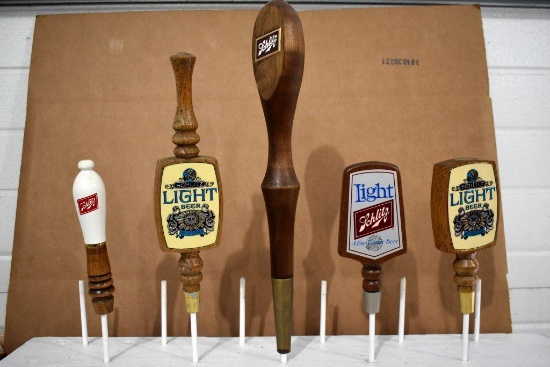 (3) Schlitz Light Beer and (2) Schlitz Beer Tap Handle Markers (5 total)