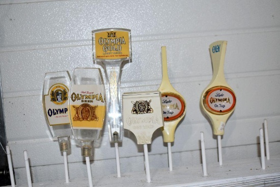 (6) Olympia Beer and Olympia Light Beer Tap Handle Markers