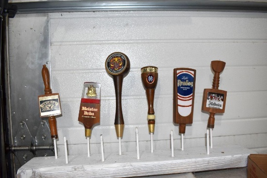 (6) Light Reading, Meister Brau, Hofbrau, Schell's, Olde English 800, Erlanger Tap Handle Markers