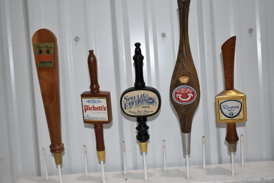 (5) Pickett's, Stevens Point, Meister Brau, Tuborg, Prior Tap Handle Markers