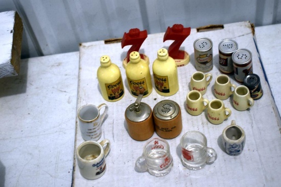 Assortment of Schlitz, Coors, Schmidt, Grain Belt, Seagram's 7 advertising items
