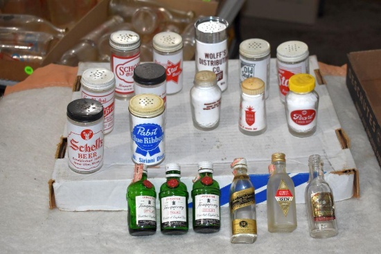 Assortment of Salt & Pepper Shakers including PBR, Dubuque Star, Pearl, Lone Star, Old Style,