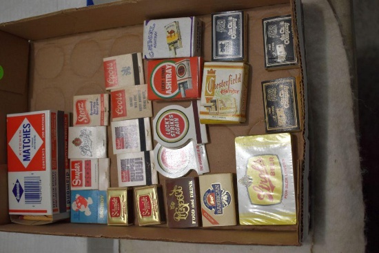 Assortment of Ashtrays and matches Including Camel, Chesterfield, Lucky Strike, Coors, Stroh's