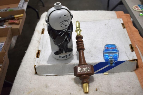 Burgie Beer Decanter and 2 Burgie Tap Handle Markers