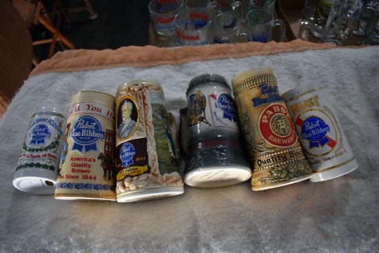 (6) Pabst Blue Ribbon Assorted Steins