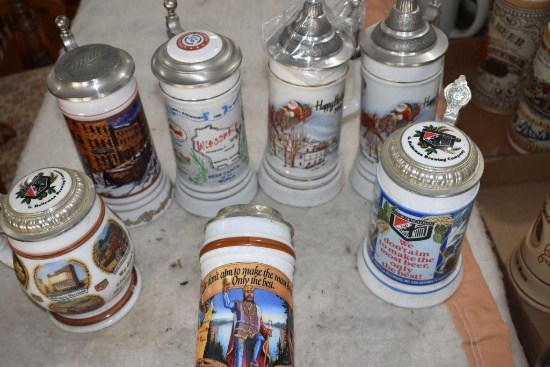 Lidded Steins, (2) House Of Heileman, Steven Points Brewery (1990) Stevens Point #44,Stevens Point