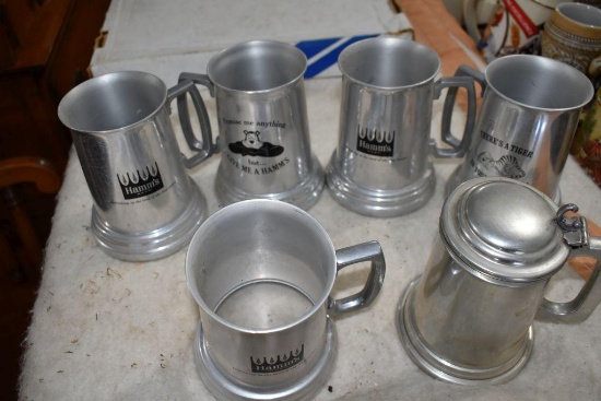 (5) Hamm's (1) English Pewter Metal Mugs