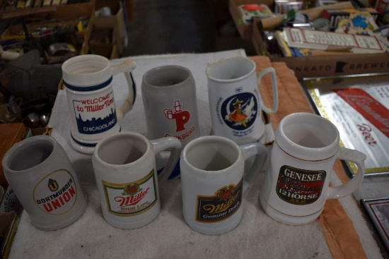Assortment Of Mugs (7) Total, Miller Highlife, Miller Genuine Draft, Genesee, Parkbrau, Dort