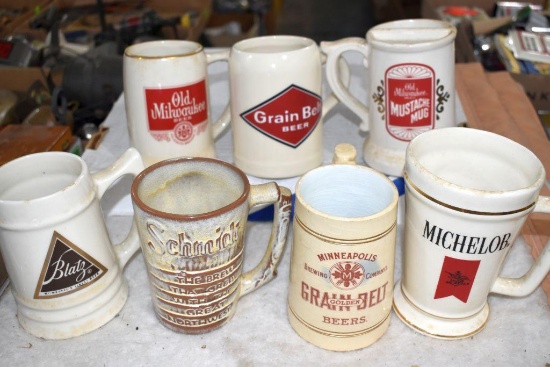 Assortment Of Mugs (7) Total, Grainbelt, Old Milwaukee, Michelob, Blatz, Schmitt,