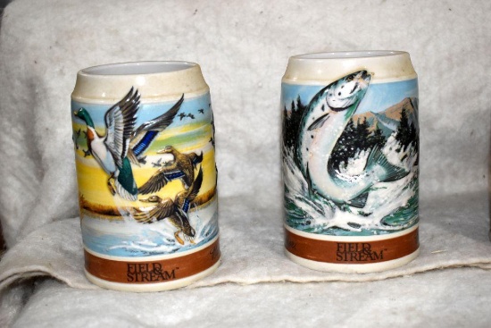 (4)Budweiser 1988 Field And Stream Steins, Ceramic Outdoorsman Stein