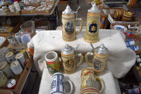 (4) Budweiser Sr. Marty Lidded Steins B, K, H Series, (2) Busch Gardens Steins, (8) Total Steins