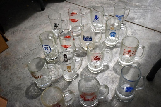 Assortment Of Glass Beer Mugs, (14) Schlitz, Blatz, Old Milwaukee, Strohs