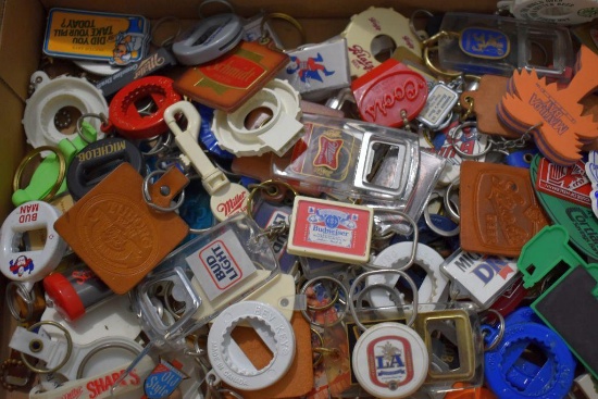 Large Assortment Of Key Ring Bottle Openers With Beer Advertising