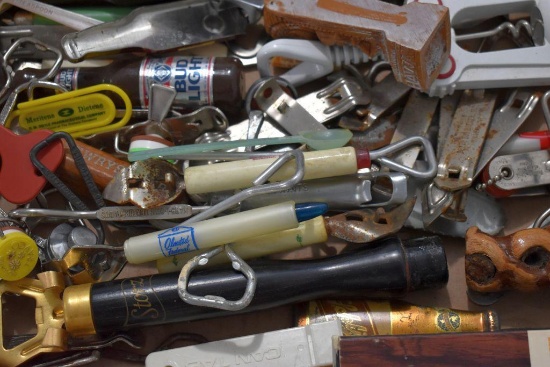 Large Assortment Of Bottle Openers And key Chains With Beer Advertising
