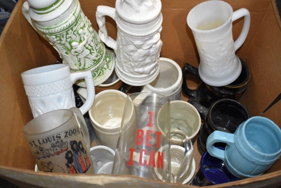 Assortment Of Glass, Ceramic, Steins and Mugs