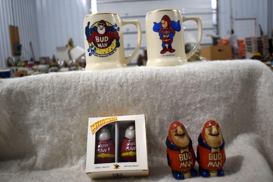 (2) Budman Mugs And (2) Budman Salt and Pepper Shakers