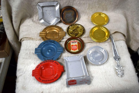 Grain Belt Ash Trays, Schmidt Tip Tray, Lone Star Trip Tray,Schitz Tip Tray and a Fitger's Coaster