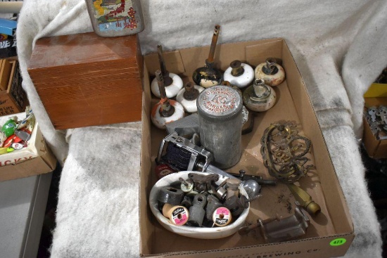 Glass Door Knobs, Wooden Recipe Box and Misc. items
