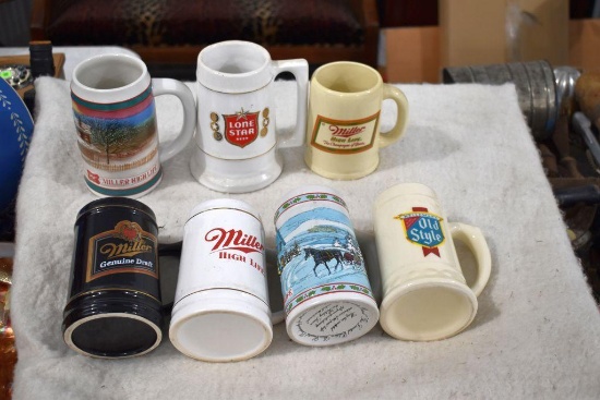 Assorted Beer Mugs Including, Old Style, Lone Star and Miller (7) total