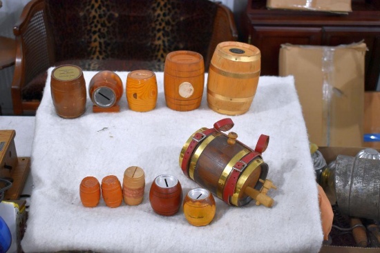 Wooden Beer Barrel Banks and Salt and Pepper Shakers