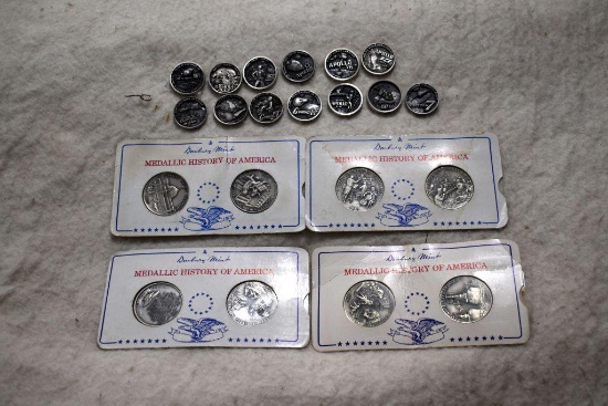 (4) Danbury Mint Medalic History Of America Coin Sets and (13) Space History Coins