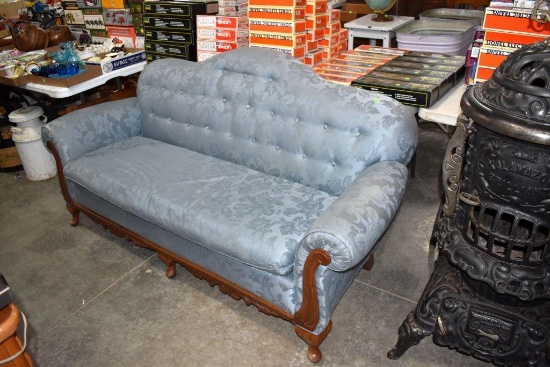 Fancy Humped back Victorian Style Clean Sofa w/Spoon Carvings, Queen Anne Legs and Fancy Inlays