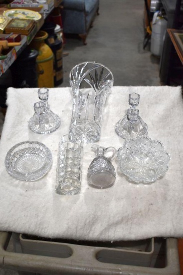Candlestick Holders ,Cruet, Lead crystal Vase, Footed Bowl, Ash tray and Vase