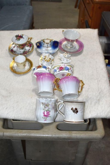 Mustache Cups, Creamer and Sugars, and Porcelain Cups and Saucers