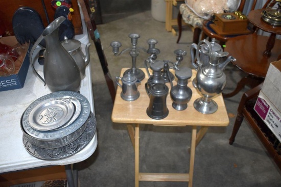 Pewter Servers, Candle Stick Holders, Trays