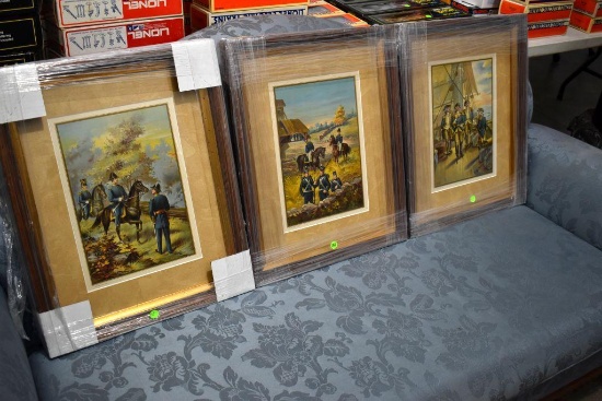 (3) Lithographs, With Remarkably Bright Color From Our Country Defense Force In War Peace,