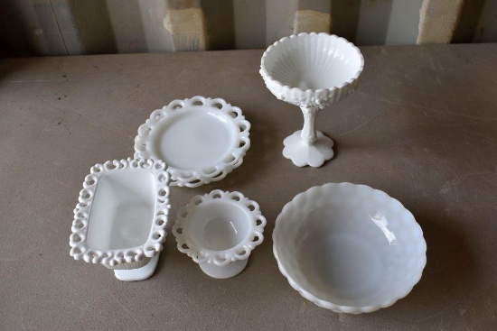 Milk Glass Bowls, Plates