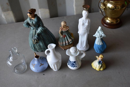 Ceramic Victoria Ladies, Milk Glass Cruets, Clear Glass Bottle