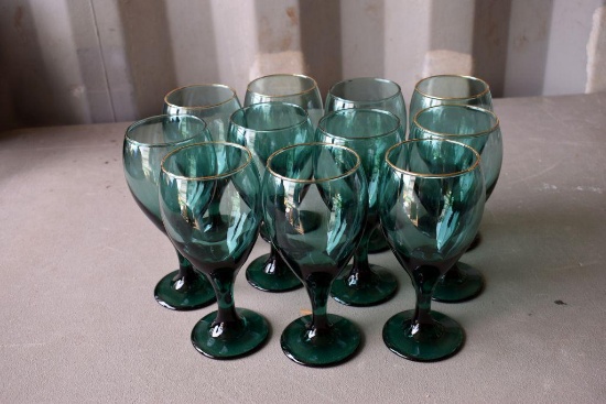 (11) Pretty Teal Green Gold Trim Wines