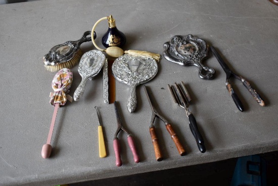 Vintage Perfume Bottle, Curling Irons, Dresser Mirrors
