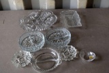 (2) Crystal Browned Heavy Candy Dishes, Large Cut Glass Center Dish, West Moreland Candy Dish