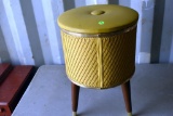 Footed Whicker Sewing Stool Container with Thimbles, Thread And Yarn Inside