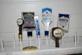 Busch and Busch Light Beer Tap Handle Markers and one plastic Busch name plate (6 Total)