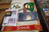 Beer Advertising including Leinenkugel Plate, Falstaff Plastic Plate, Schmidt Bar Mat, Old Style Mug